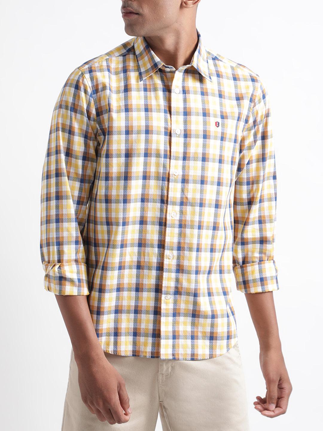 iconic men multi check collar shirt