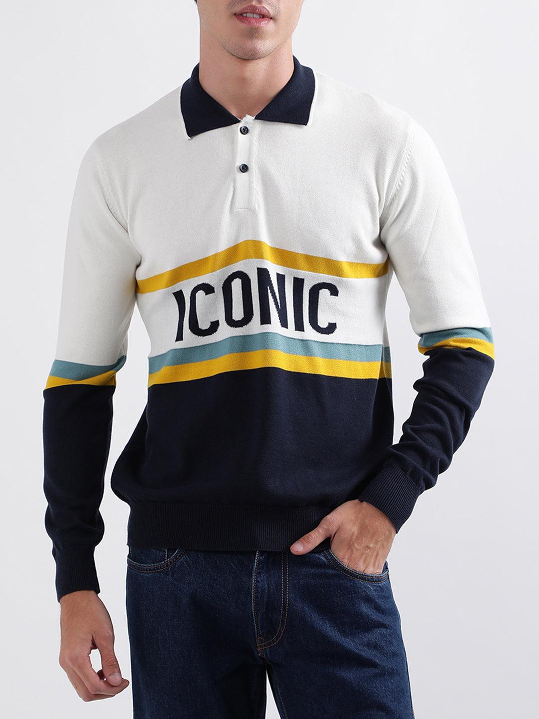 iconic men multicolor solid polo sweater