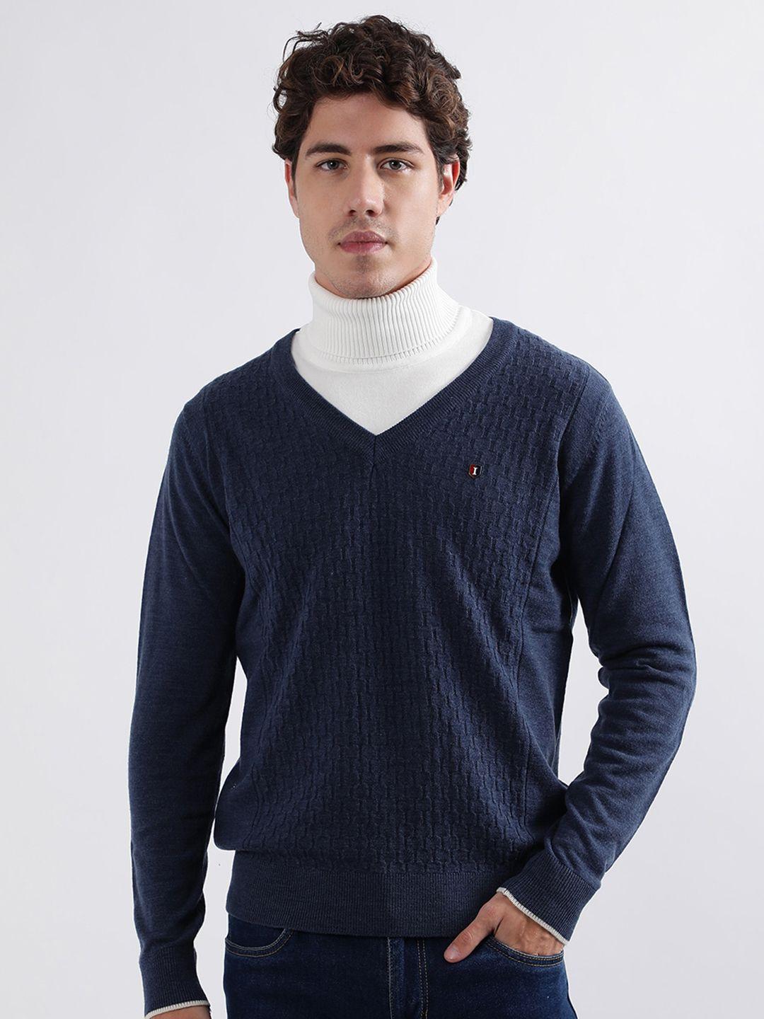 iconic men navy blue cable knit woollen pullover