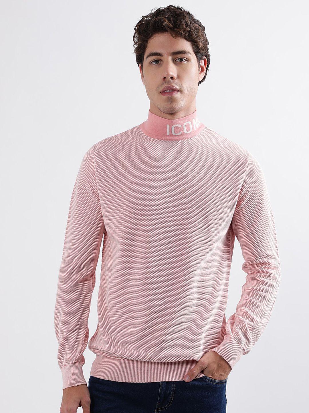 iconic men pink & white cable knit pullover