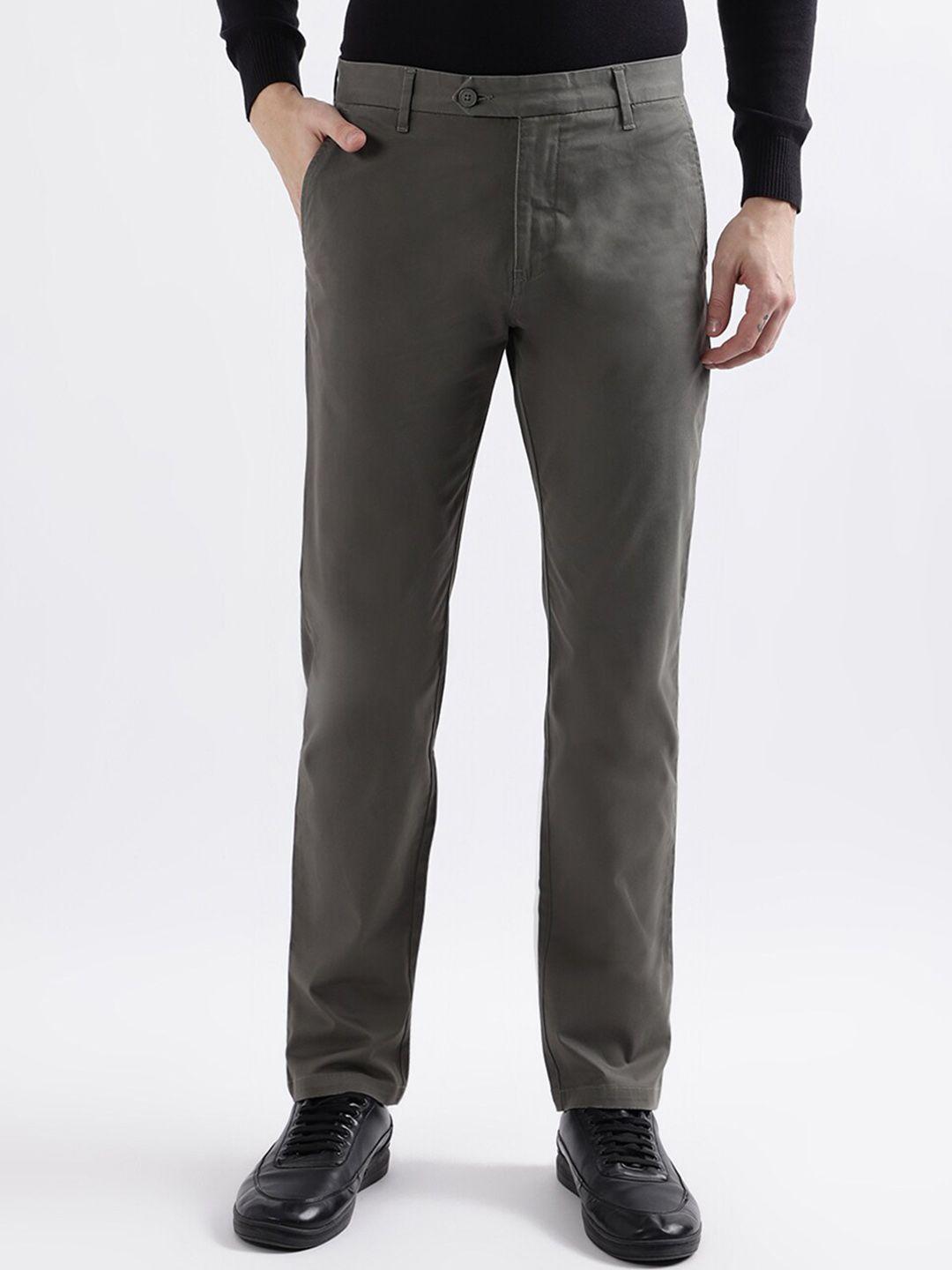 iconic men slim fit mid-rise cotton formal trousers