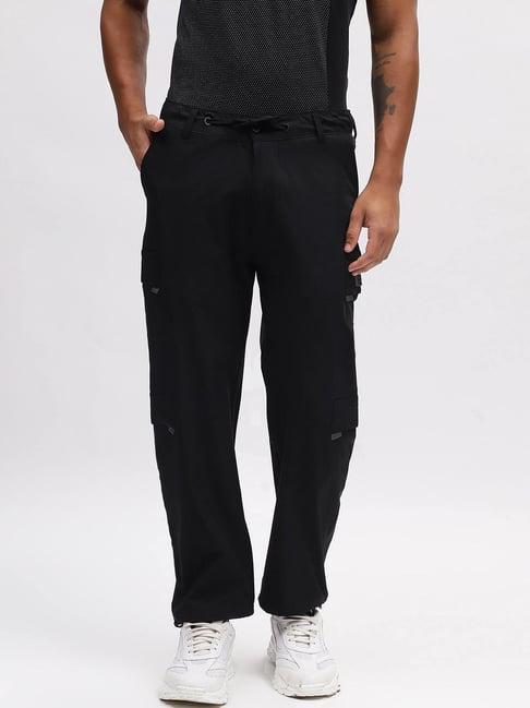 iconic men solid cargo fit cotton trousers