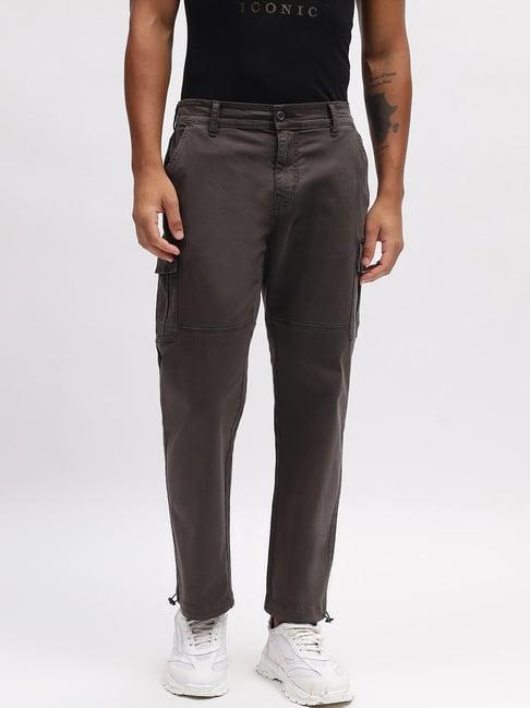 iconic men solid cargo fit cotton trousers