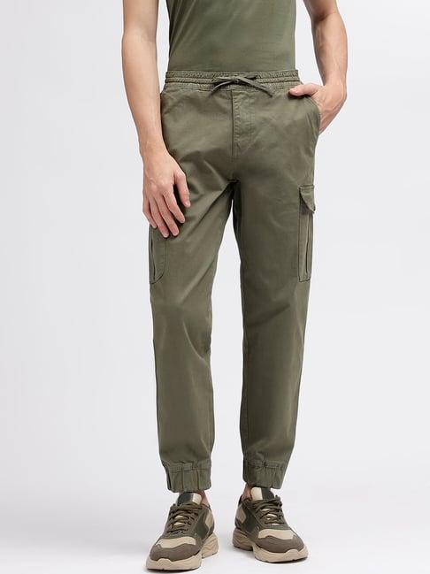 iconic men solid cargo fit cotton trousers