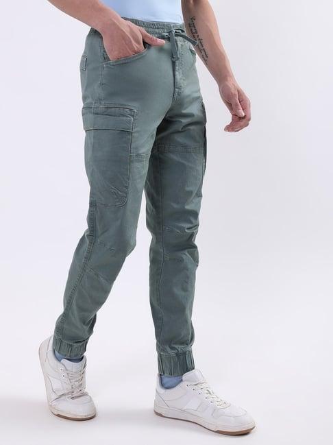 iconic men solid regular fit cotton trousers