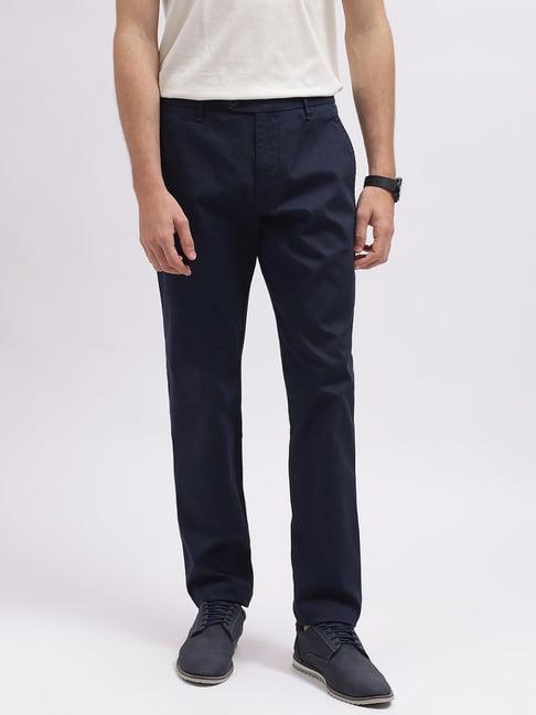 iconic men solid regular fit cotton trousers