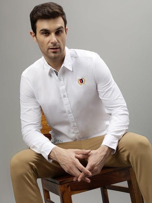 iconic men solid slim fit cotton shirt