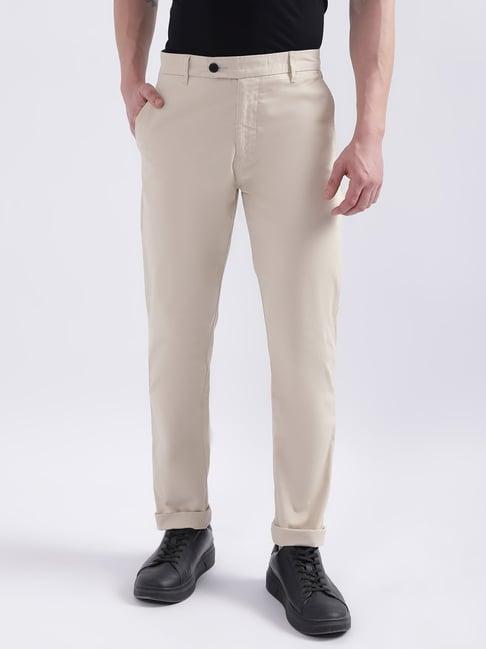 iconic men solid slim fit cotton trousers