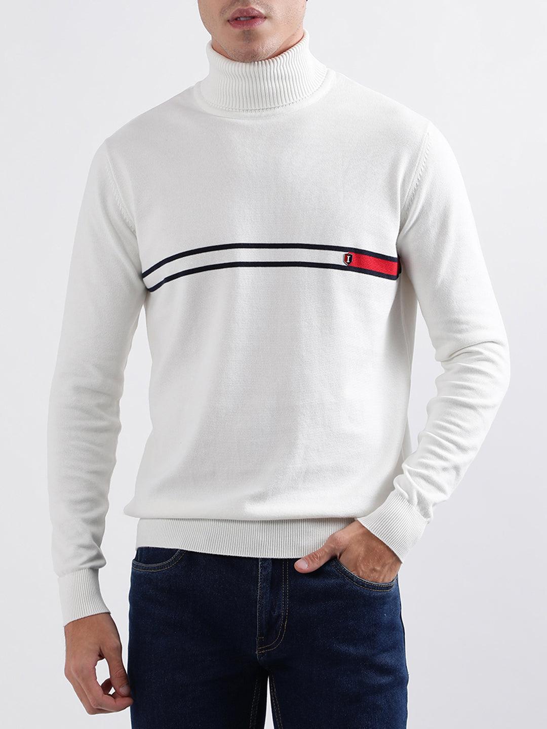 iconic men white solid round neck sweater