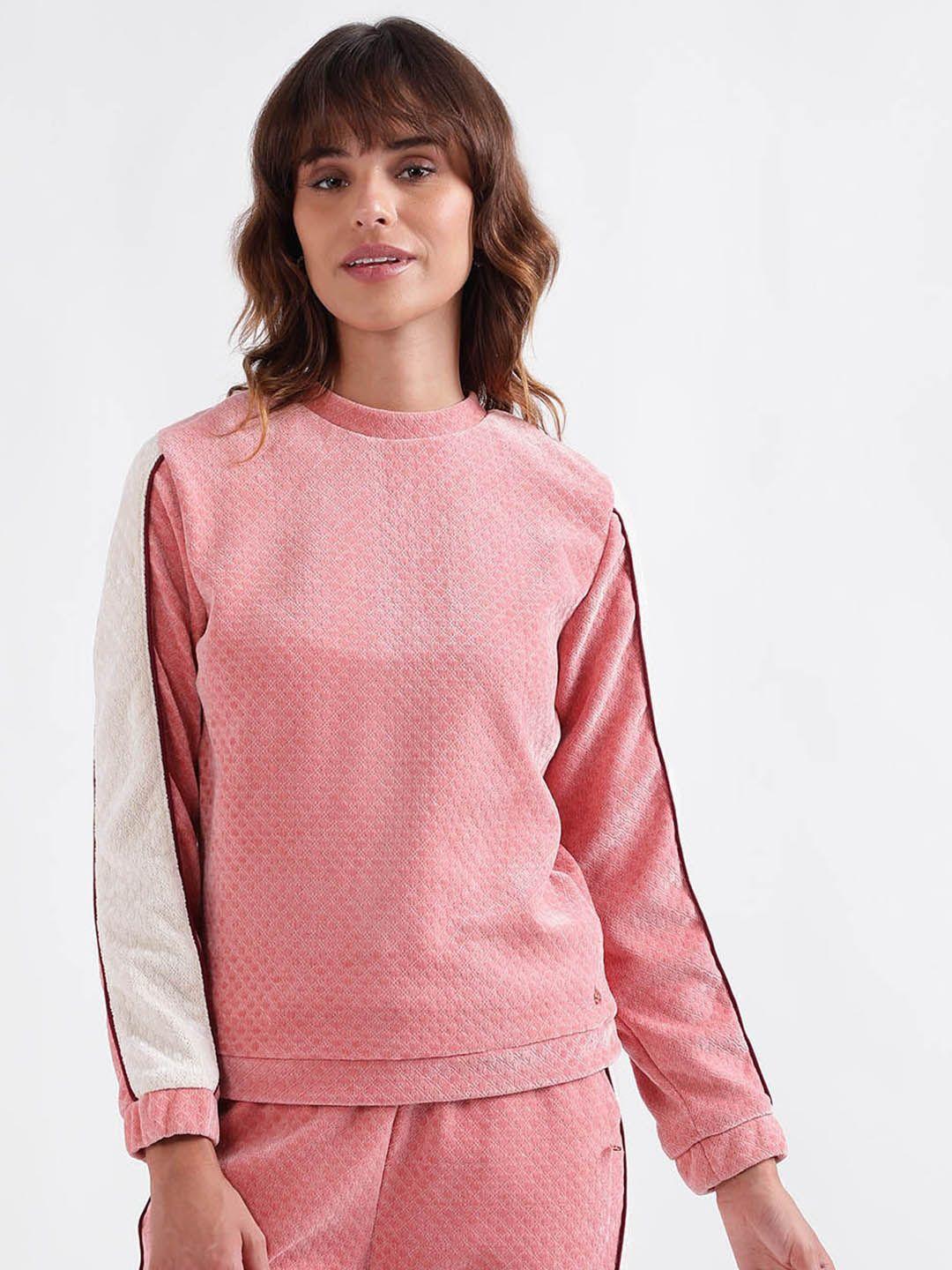 iconic mock collar geometric self design sweatshirt