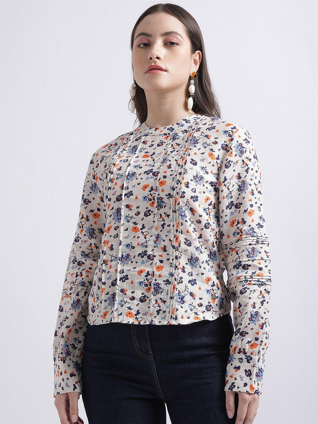 iconic multicoloured floral print linen top