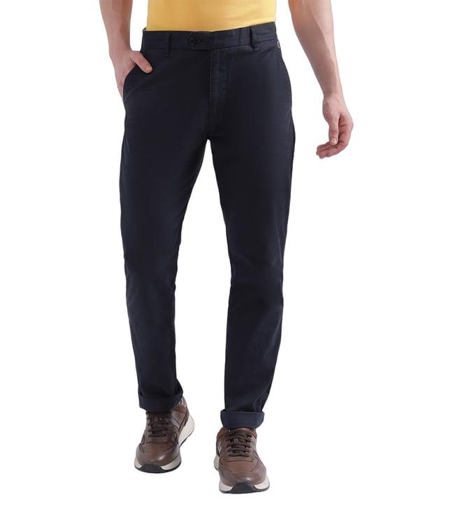 iconic navy slim fit flat front trousers