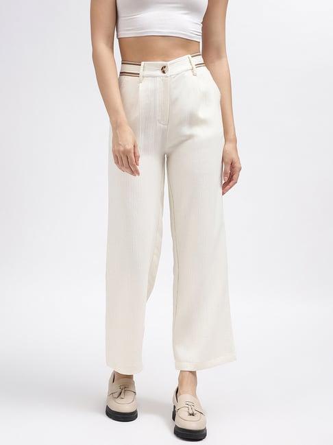 iconic off white regular fit mid rise trousers