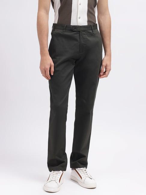 iconic olive cotton regular fit trousers