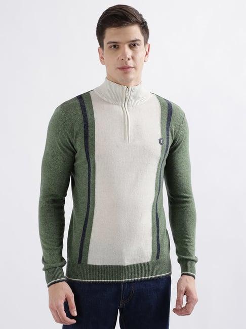 iconic olive regular fit colour block sweater