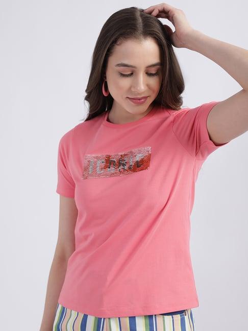 iconic pink cotton embellished t-shirt