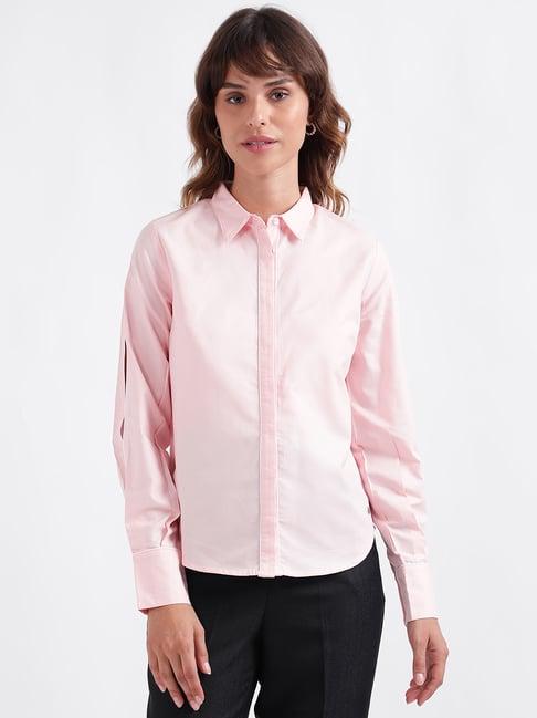 iconic pink cotton self pattern shirt
