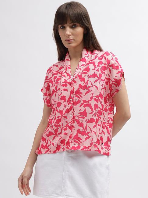 iconic pink linen printed shirt