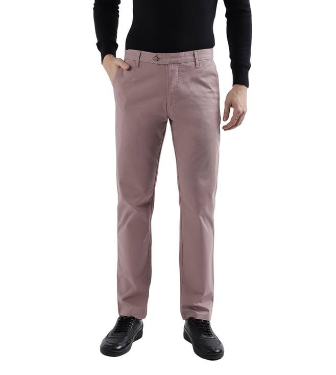 iconic pink slim fit flat front trousers