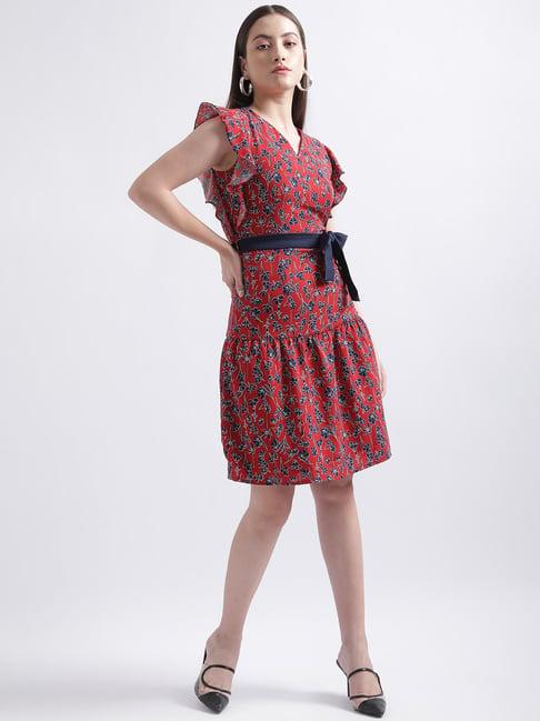 iconic red printed a-line dress