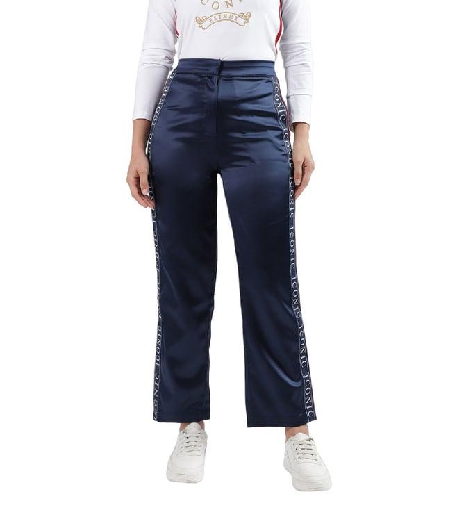 iconic regular fit navy mid rise trousers