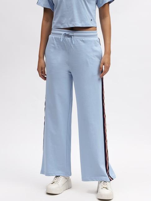 iconic sky blue cotton regular fit mid rise trousers