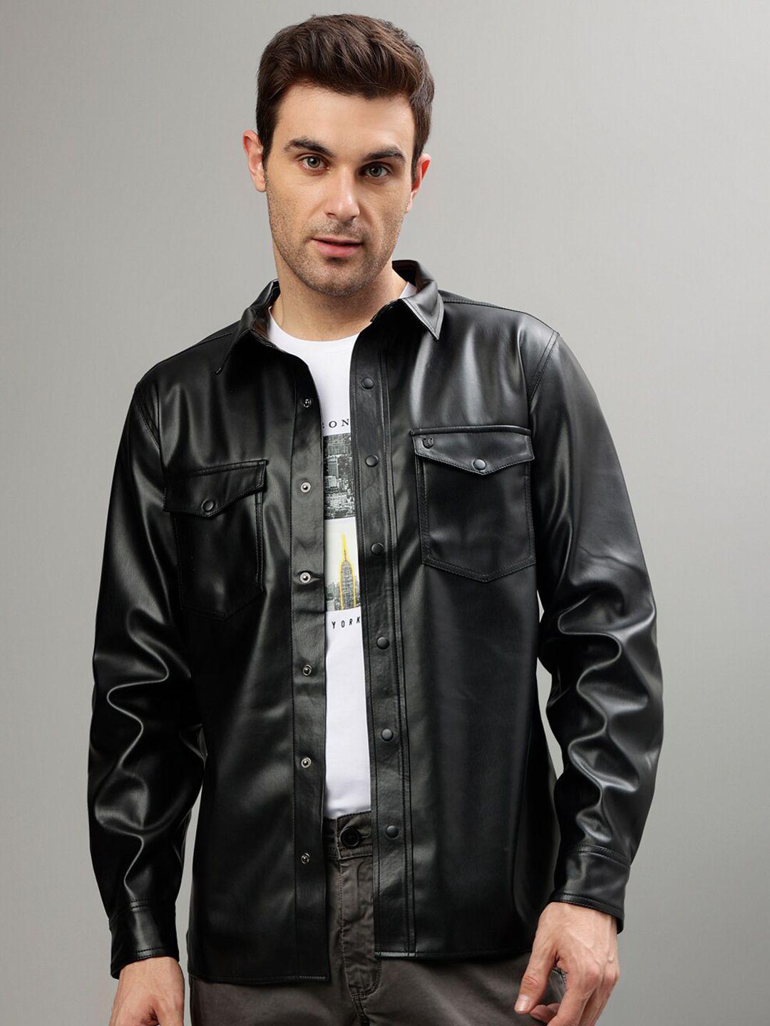 iconic spread collar leather jacket