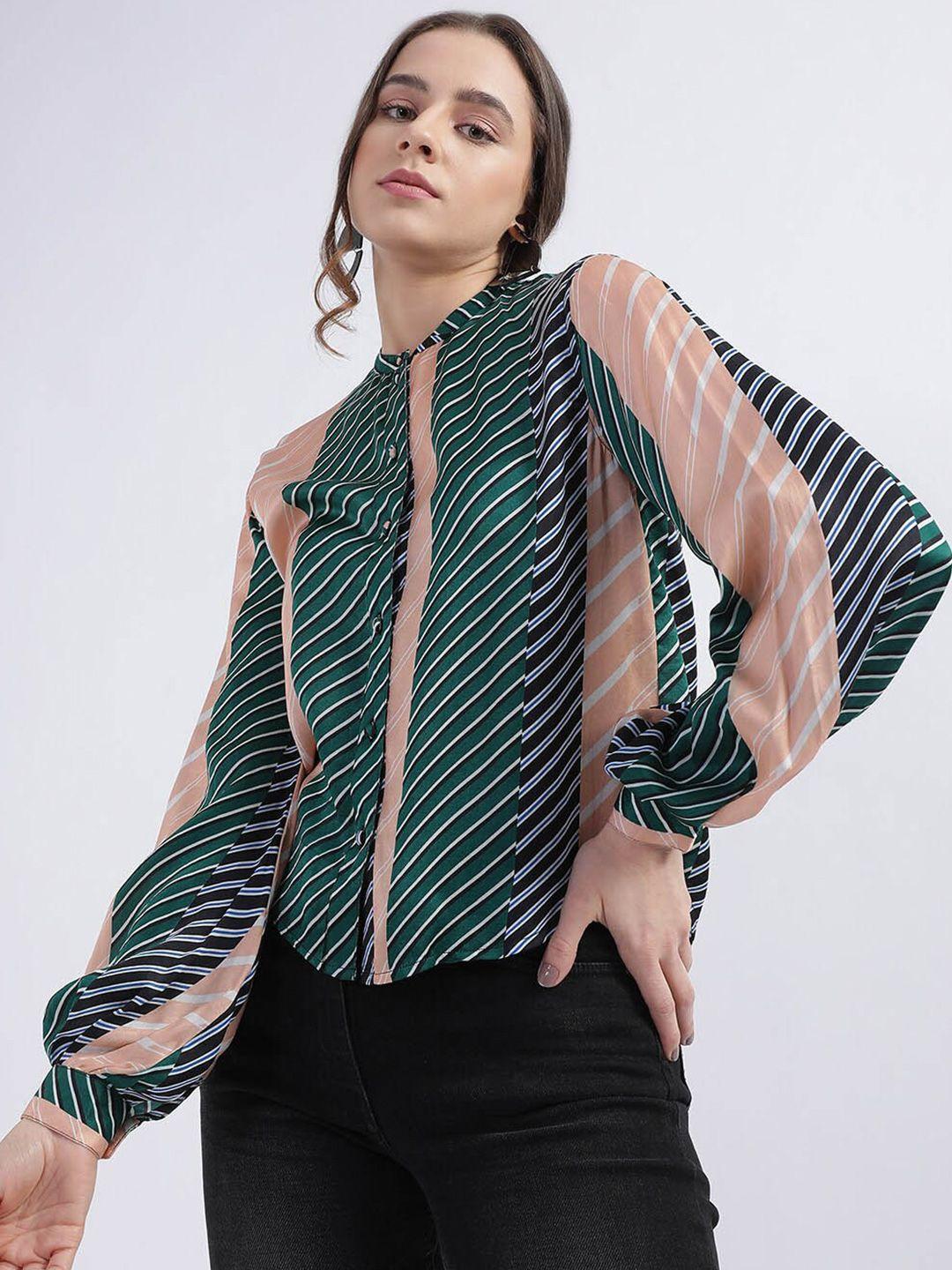 iconic striped mandarin collar slim fit casual shirt