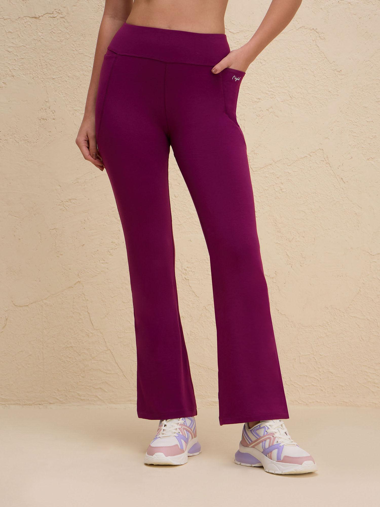 iconic super comfy cotton flare leggings with pockets-nyat503-wine