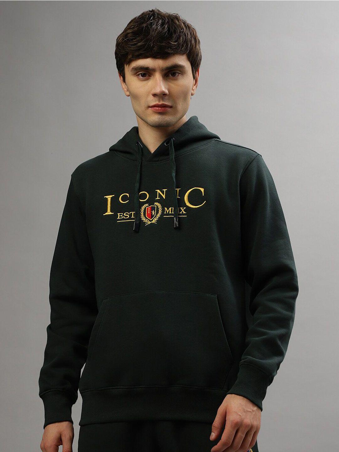 iconic typography embroidered hooded pullover