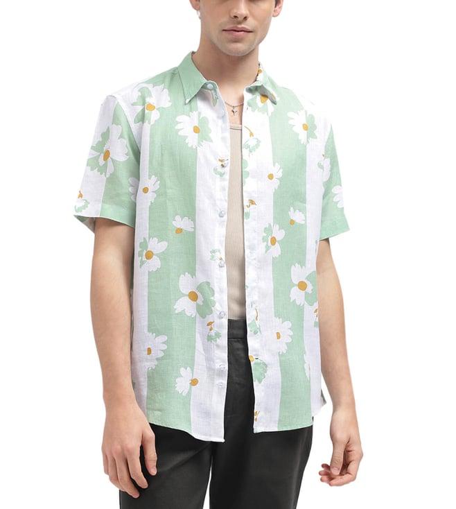 iconic white & green floral print regular fit shirt