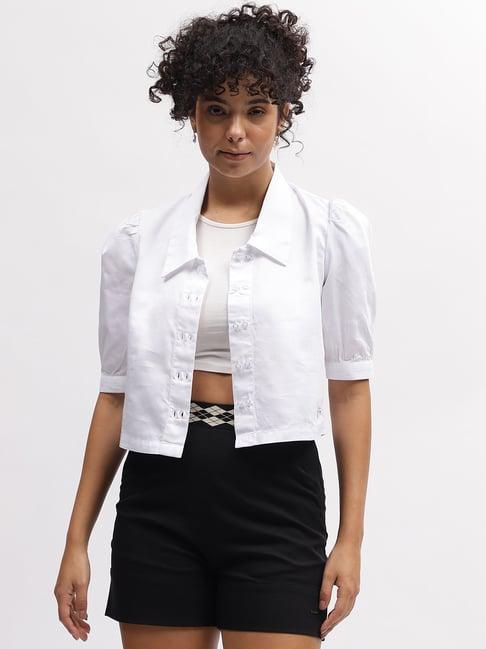 iconic white cotton regular fit crop shirt