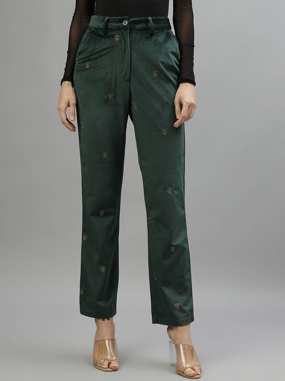 iconic women geometric embroidered mid-rise regular trouser