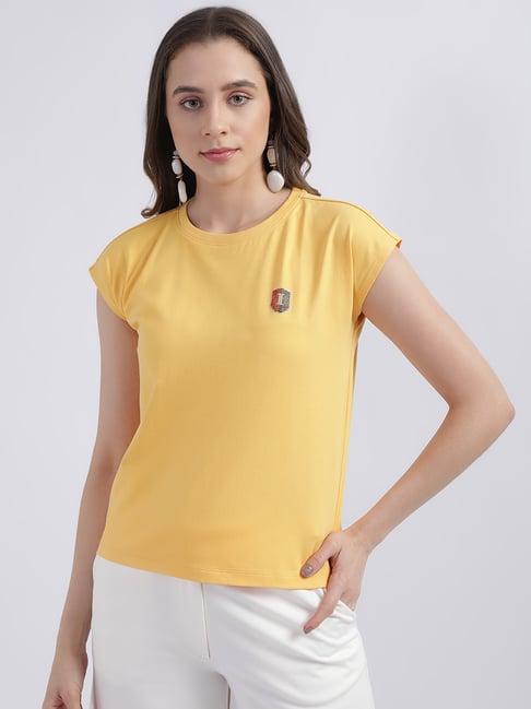 iconic yellow cotton logo work t-shirt