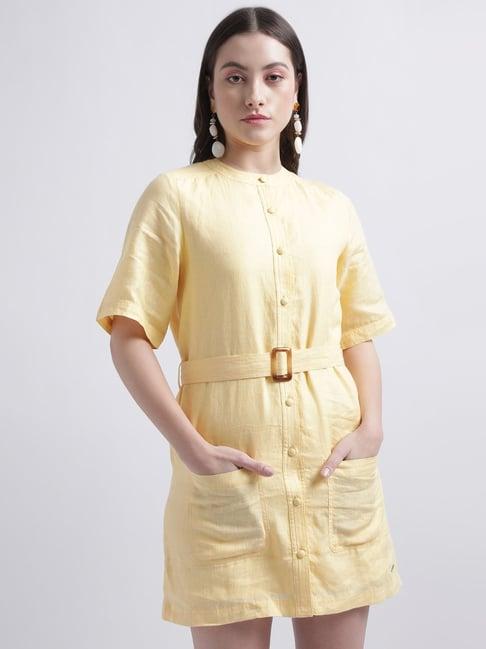 iconic yellow linen shift dress