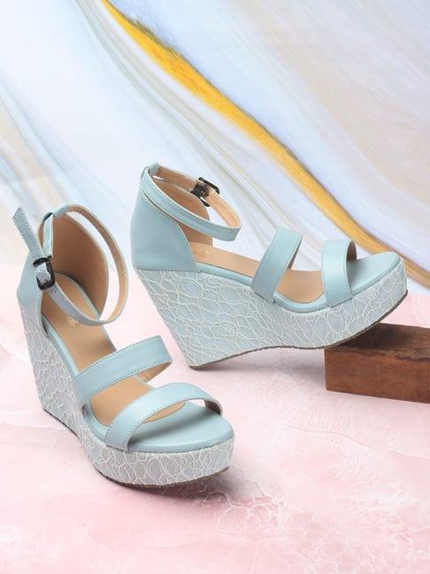iconics women's sky blue ankle strap wedges