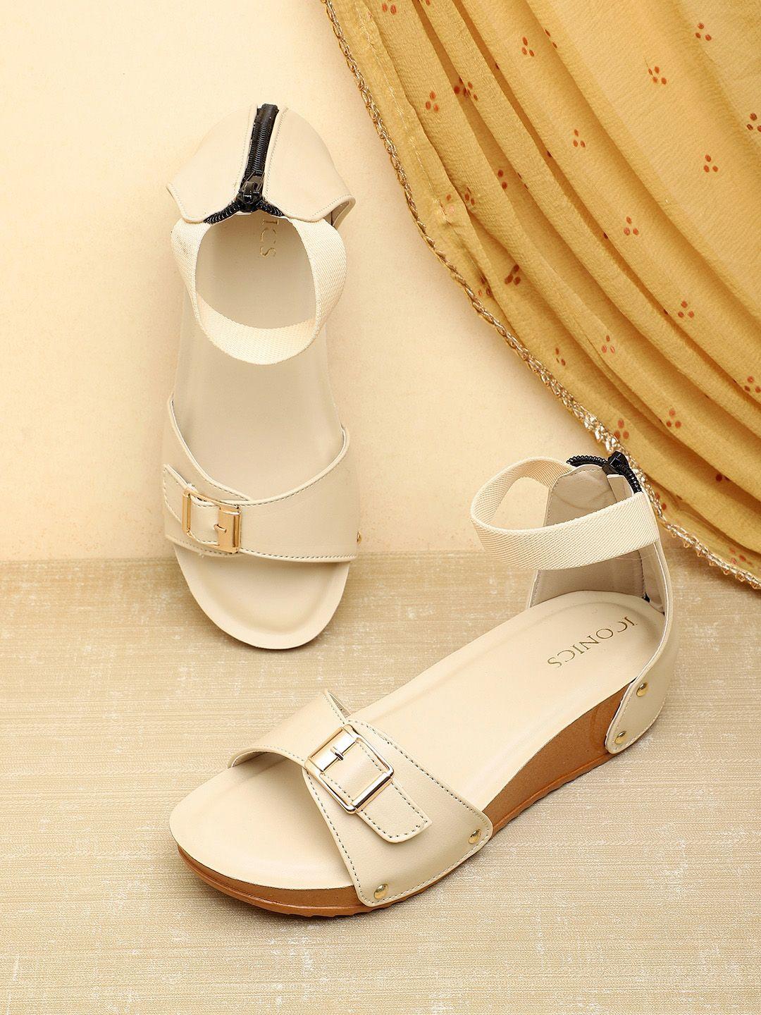 iconics beige wedge sandals with buckles