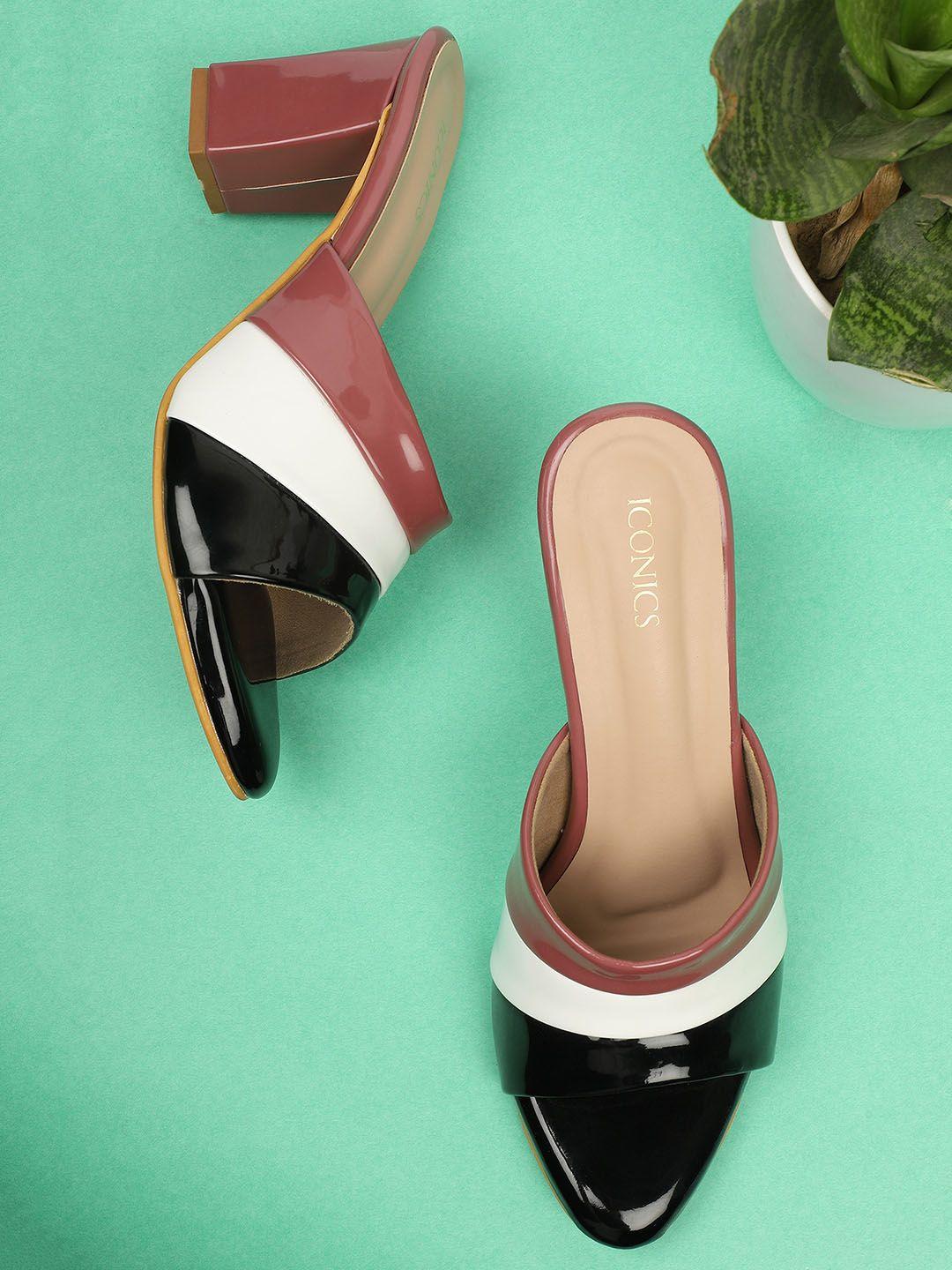 iconics black & brown colourblocked block heels