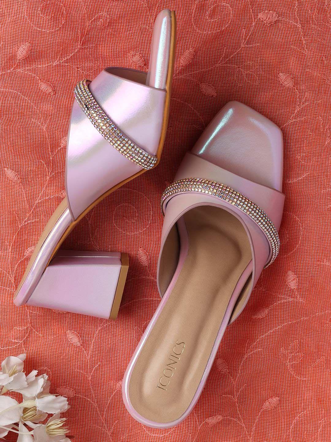 iconics embellished block heels