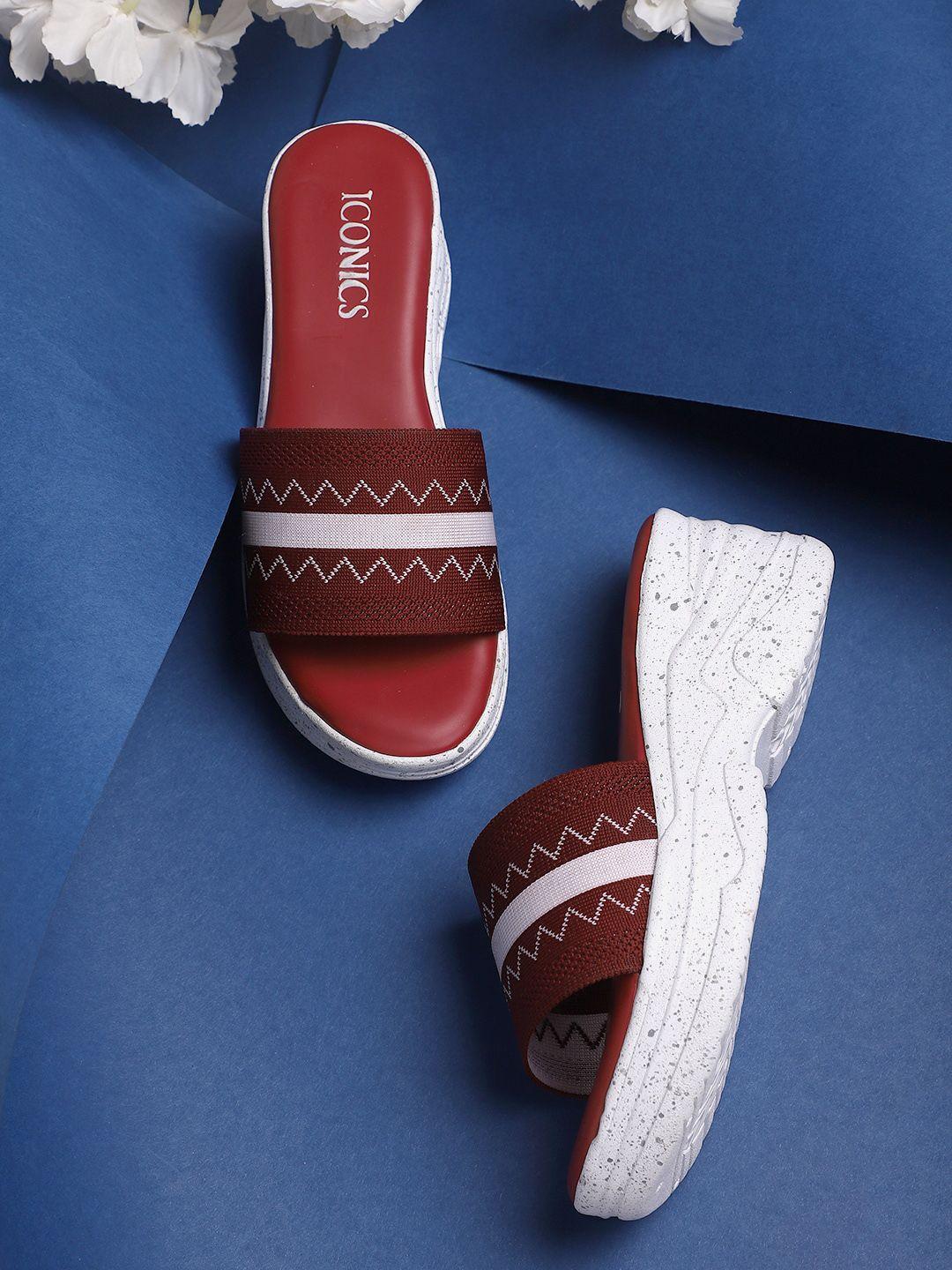 iconics maroon woven design wedge sandals