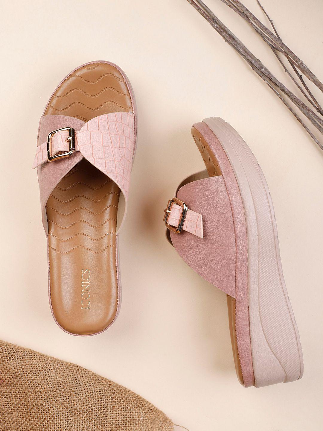 iconics peach-coloured block sandals with buckles