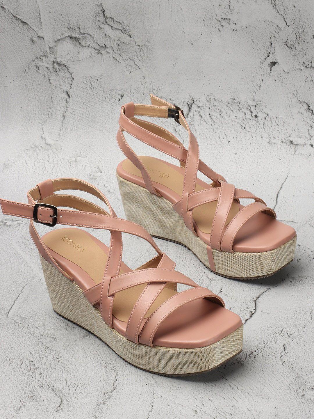 iconics strappy open toe wedges with buckles closure