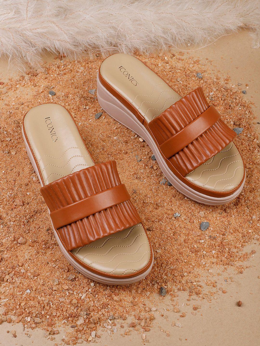 iconics tan flatform heels