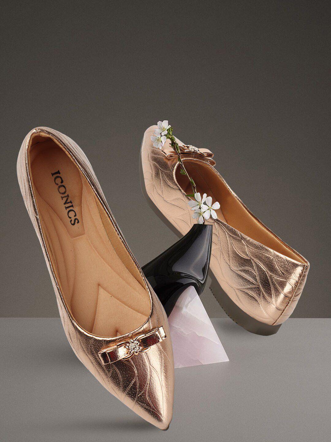 iconics textured bow detail pointed toe ballerinas