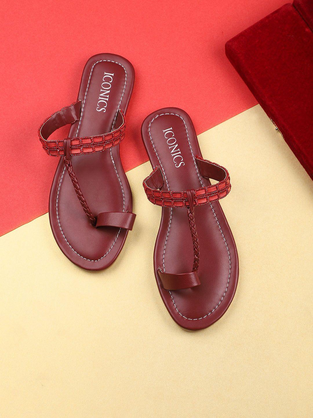 iconics woman maroon ethnic one toe flats