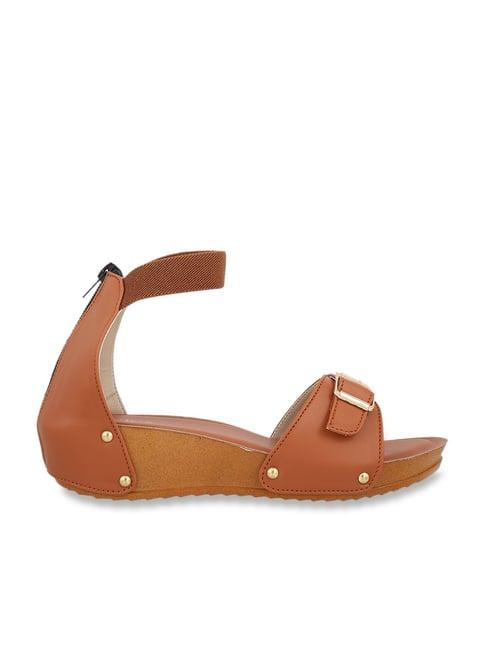 iconics women's brown ankle strap wedges