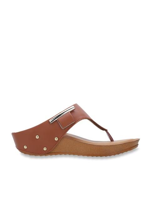 iconics women's brown thong wedges