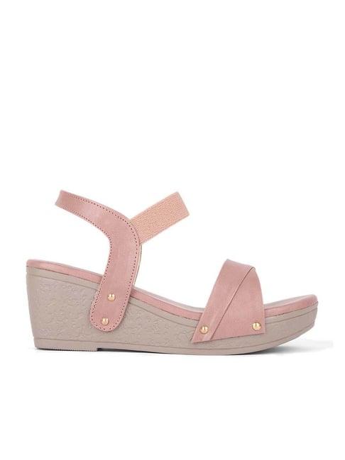 iconics women's peach ankle strap wedges