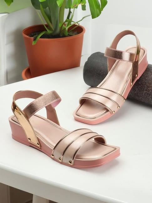iconics women's pink ankle strap wedges