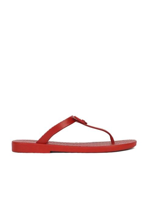 iconics women's red t-strap sandals